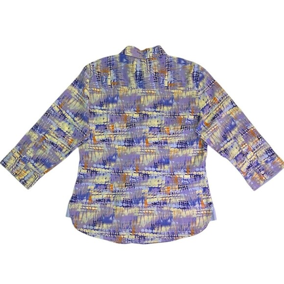 SUNSET RD Womens Button Up Top Size 10 Purple Multicolor Print 3/4 Sleeves - Picture 3 of 10